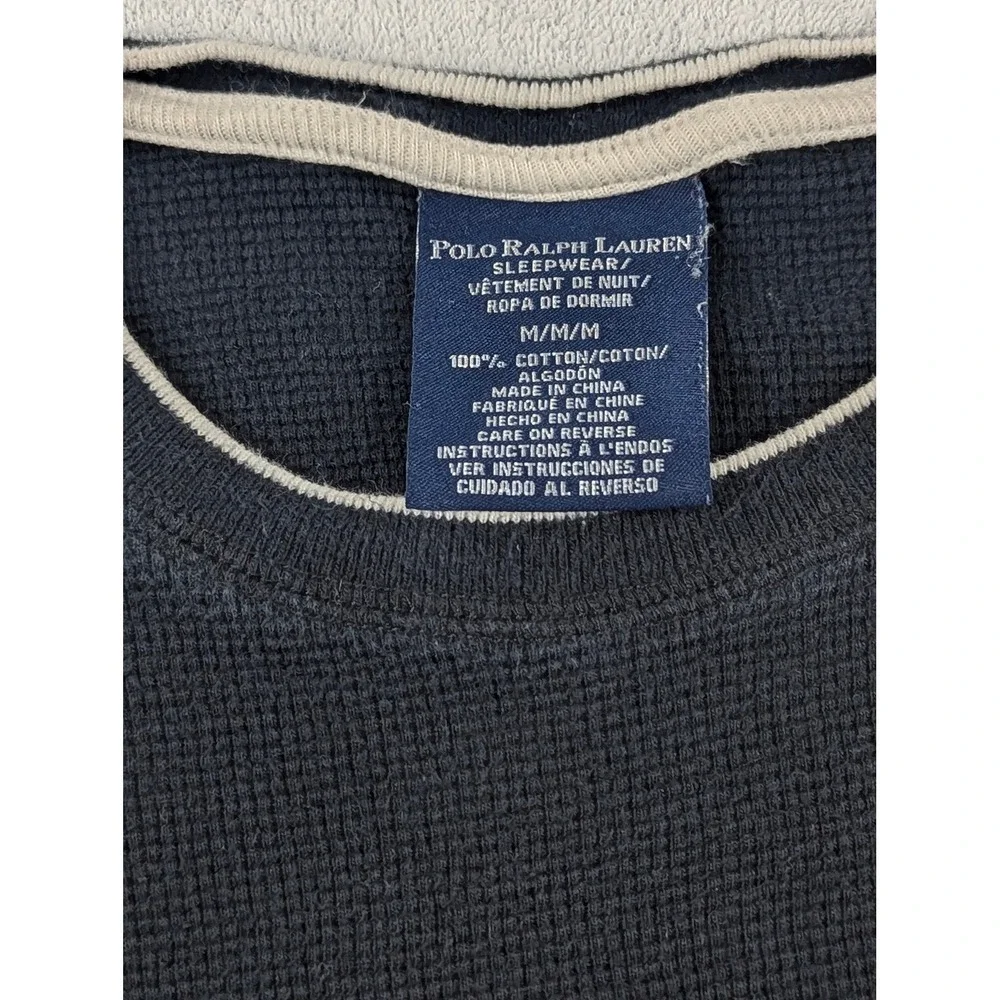 Polo Ralph Lauren Mens Navy Blue Waffle Knit Thermal Sleepwear Shirt Medium